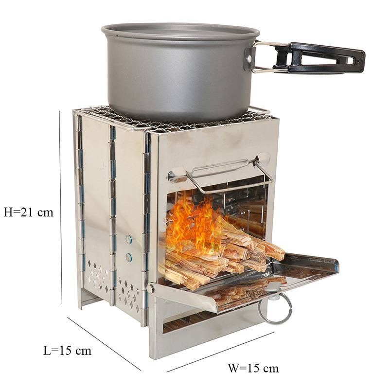Outdoor Folding Wood Stove, Mini Stainless Steel Grill, BBQ