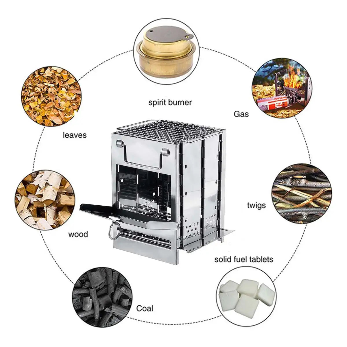 Outdoor Folding Wood Stove, Mini Stainless Steel Grill, BBQ