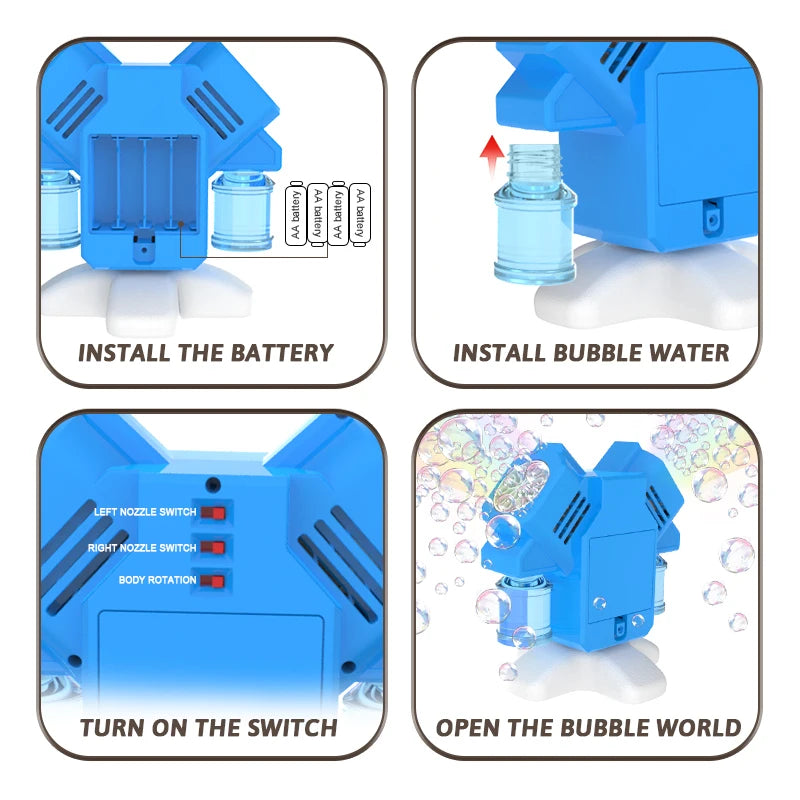 Double headed Automatic Lights 90°/180° Rotating Bubble Machine Children's Outdoor Activity Game without Battery Bubble Water