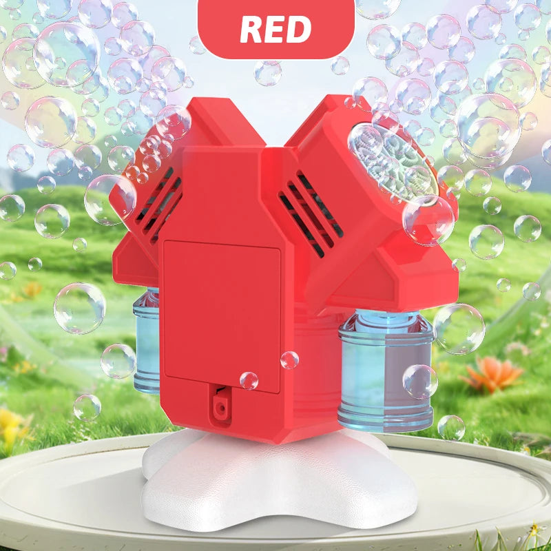 Double headed Automatic Lights 90°/180° Rotating Bubble Machine Children's Outdoor Activity Game without Battery Bubble Water