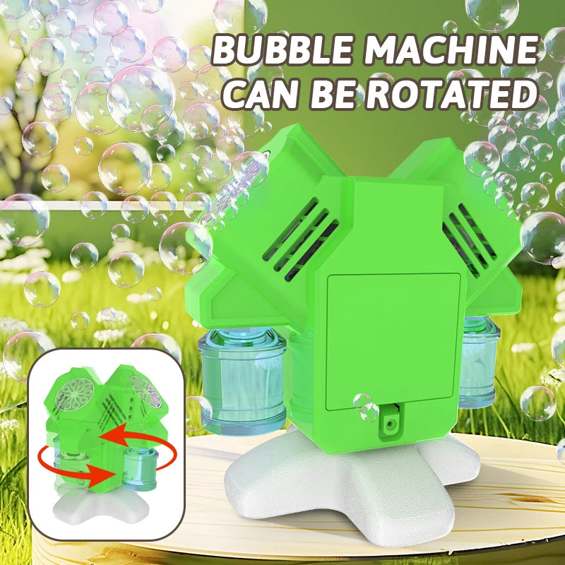 Double headed Automatic Lights 90°/180° Rotating Bubble Machine Children's Outdoor Activity Game without Battery Bubble Water