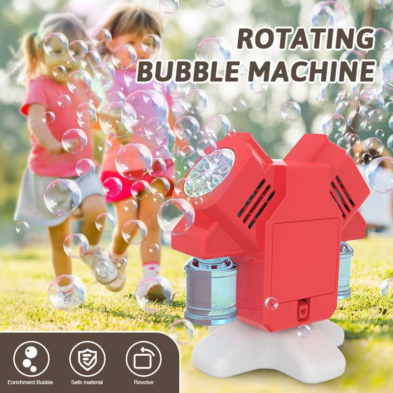 Double headed Automatic Lights 90°/180° Rotating Bubble Machine Children's Outdoor Activity Game without Battery Bubble Water