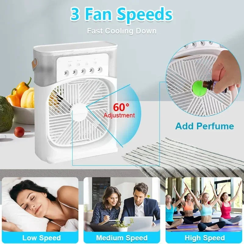 3 In 1 Fan AIr Conditioner Humidifier Small Air Cooler LED Night Light Portable Air Adjustment Fan Office Home Fan New