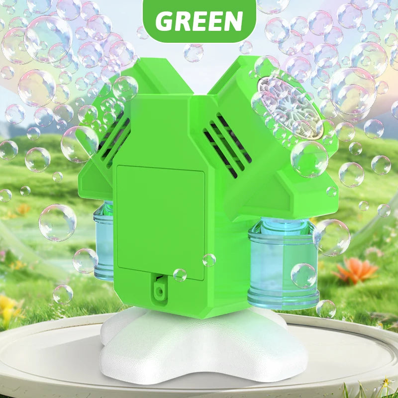 Double headed Automatic Lights 90°/180° Rotating Bubble Machine Children's Outdoor Activity Game without Battery Bubble Water