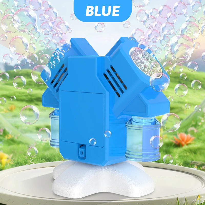 Double headed Automatic Lights 90°/180° Rotating Bubble Machine Children's Outdoor Activity Game without Battery Bubble Water