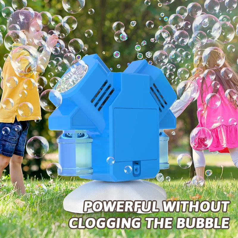 Double headed Automatic Lights 90°/180° Rotating Bubble Machine Children's Outdoor Activity Game without Battery Bubble Water
