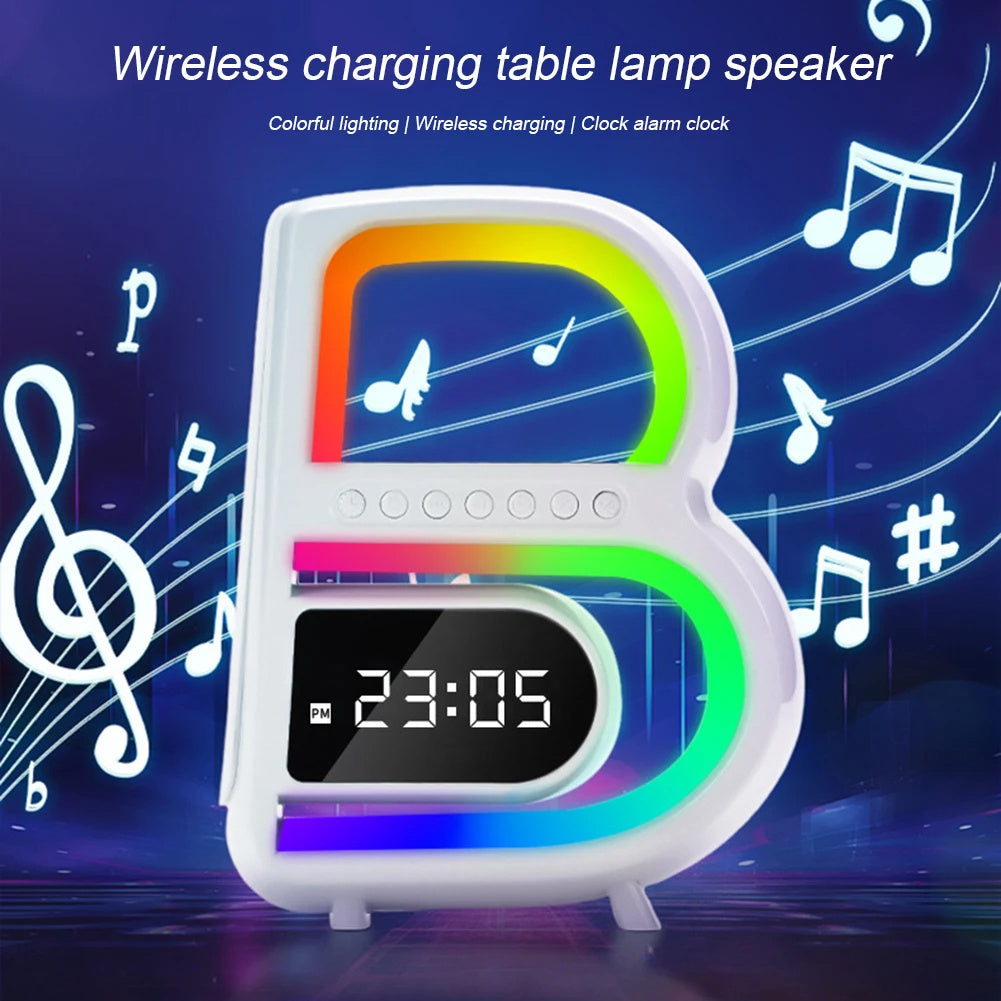 B-Shaped Bluetooth Speaker & Smart Desk Lamp – Wireless Charger + Alarm Clock + LED Light