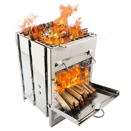 Outdoor Folding Wood Stove, Mini Stainless Steel Grill, BBQ