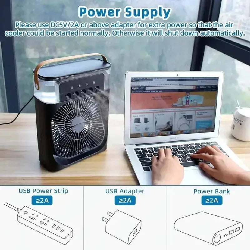 3 In 1 Fan AIr Conditioner Humidifier Small Air Cooler LED Night Light Portable Air Adjustment Fan Office Home Fan New